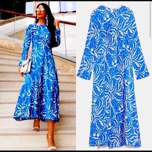 Zara Blue Satin Midi Dress